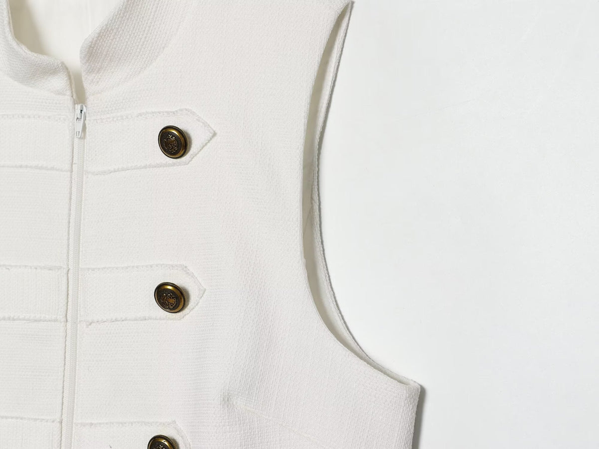 Women's breasted decorative zipper vest top