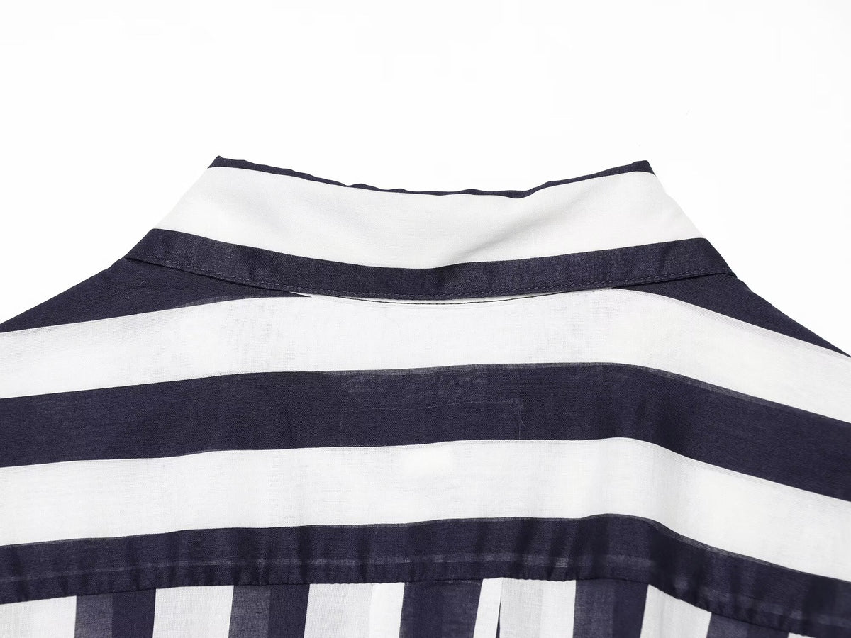 Women's With Belt Long Style Striped Shirt