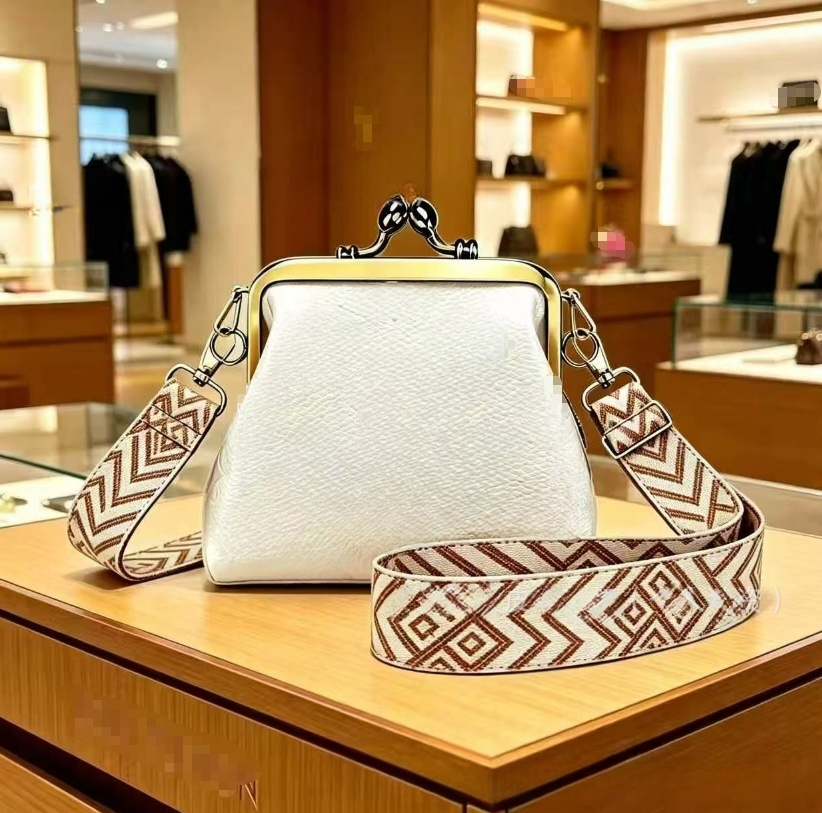 #278 Women's new wide shoulder strap mini clip coin purse crossbody bag